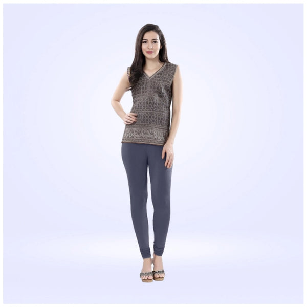 Navy Cotton Blended Churidar Leggings for Women - Solid Pattern Comfortable Bottom Wear