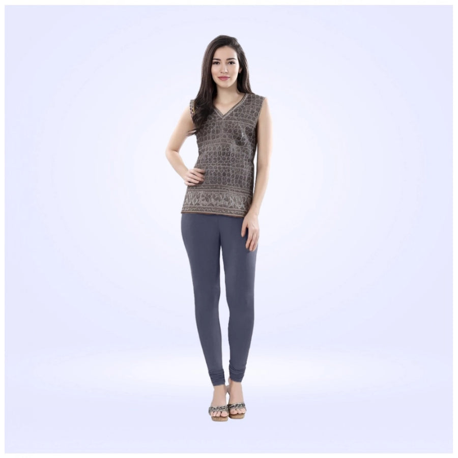 Navy Cotton Blended Churidar Leggings for Women - Solid Pattern Comfortable Bottom Wear