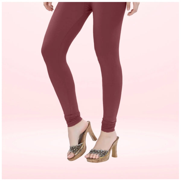 Maroon Cotton Blended Churidar Leggings for Women - Solid Pattern Comfortable Bottom Wear