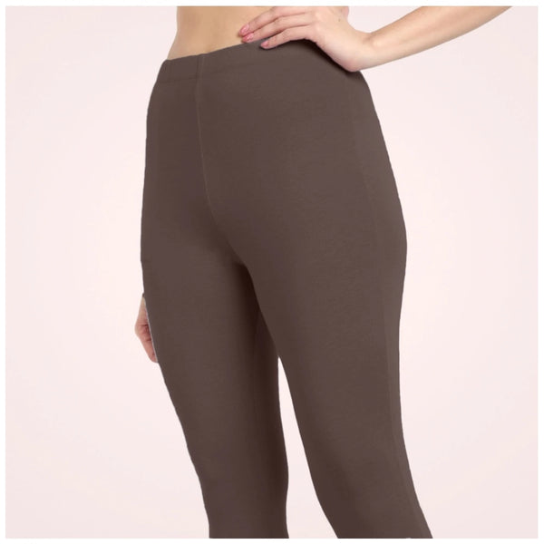 Brown Cotton Blended Ankle Leggings for Women - Solid Pattern Comfortable Bottom Wear