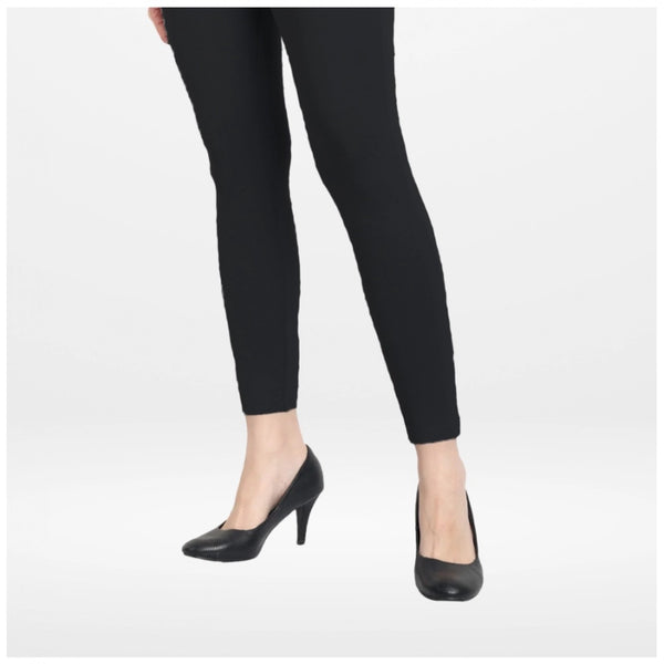 Black Cotton Blended Ankle Leggings for Women - Solid Pattern Comfortable Bottom Wear