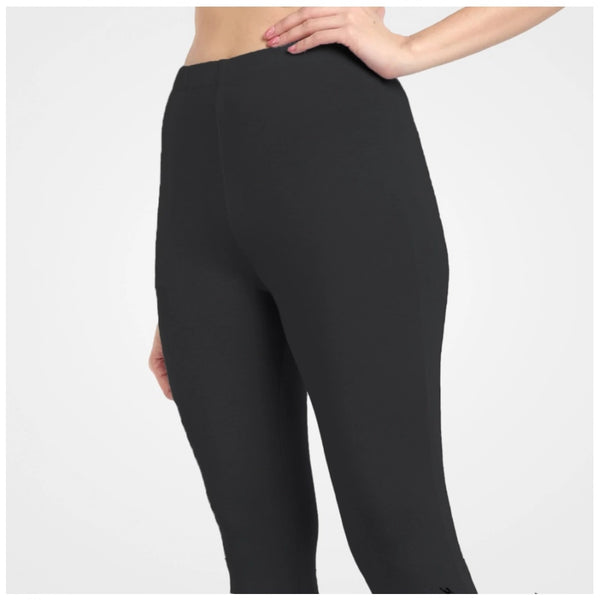 Black Cotton Blended Ankle Leggings for Women - Solid Pattern Comfortable Bottom Wear