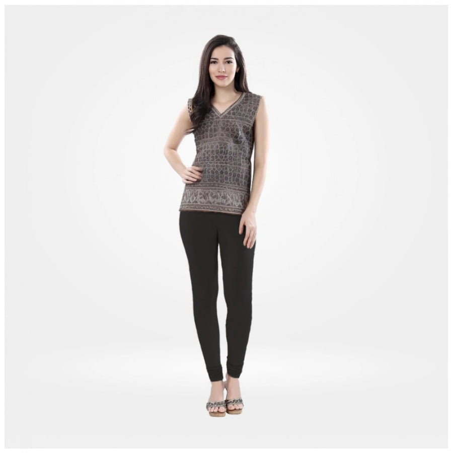 Black Cotton Blended Churidar Leggings for Women - Solid Pattern Comfortable Bottom Wear