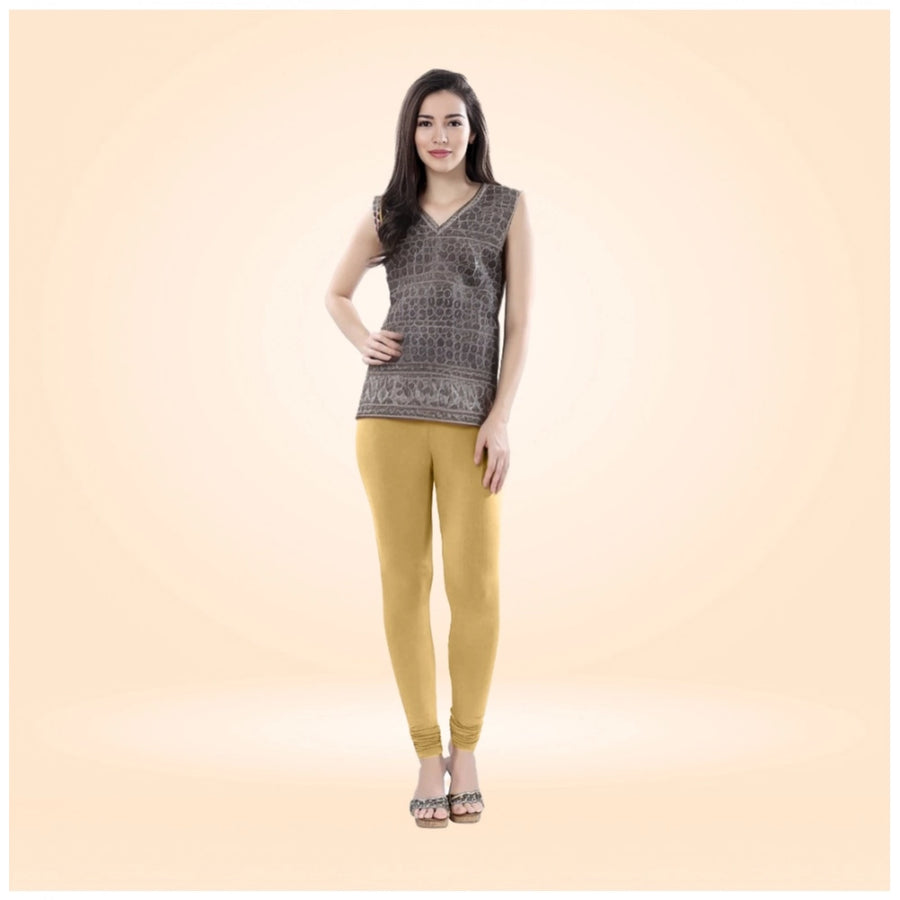 Beige Cotton Blended Churidar Leggings for Women - Solid Pattern Comfortable Bottom Wear
