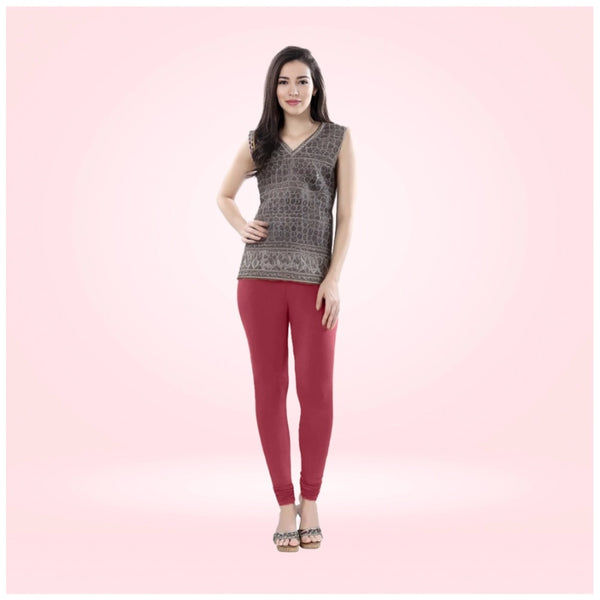 Generic Women's Cotton Blended Solid Churidar leggings (Red Maroon)