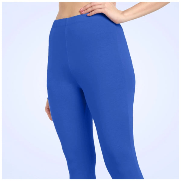 Royal Blue Cotton Blended Ankle Leggings for Women - Solid Pattern Comfortable Bottom Wear