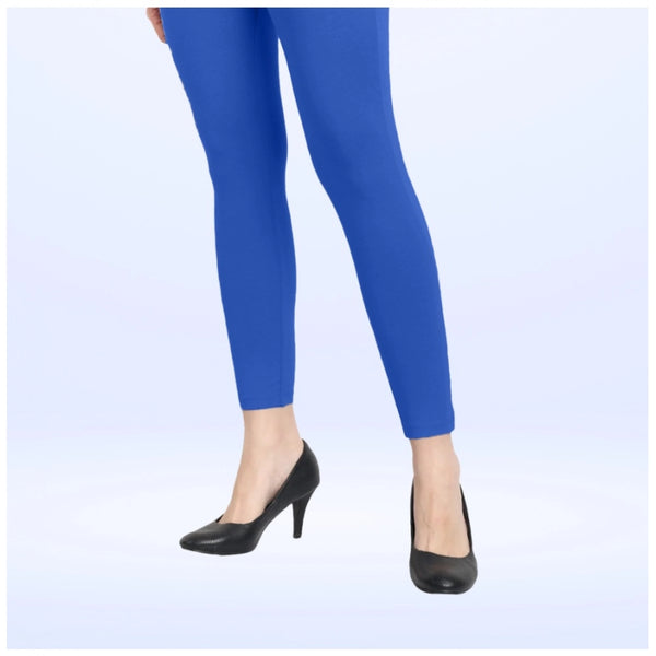 Royal Blue Cotton Blended Ankle Leggings for Women - Solid Pattern Comfortable Bottom Wear