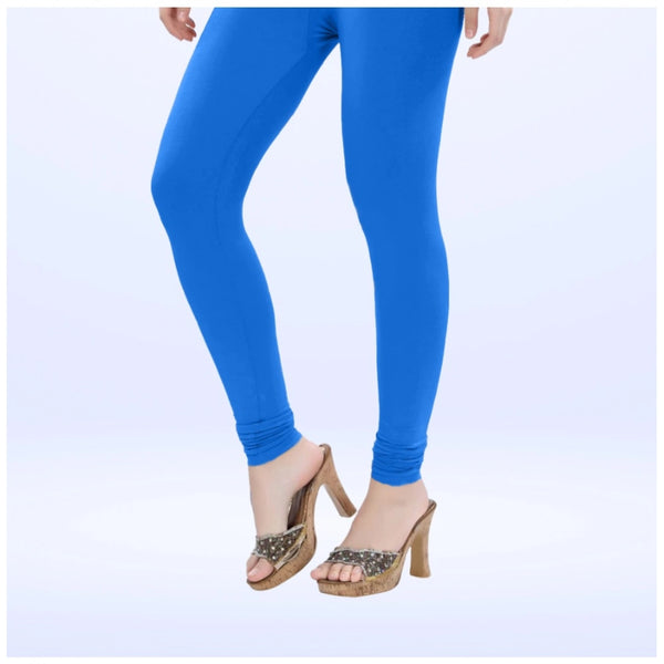 Blue Cotton Blended Churidar Leggings for Women - Solid Pattern Comfortable Bottom Wear