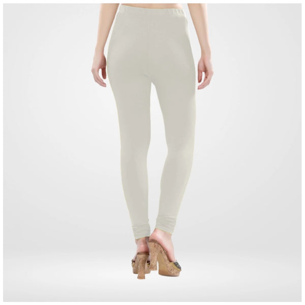 White Cotton Blended Churidar Leggings for Women - Solid Pattern Comfortable Bottom Wear