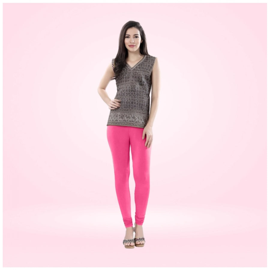 Dark Pink Cotton Blended Churidar Leggings for Women - Solid Pattern Comfortable Bottom Wear