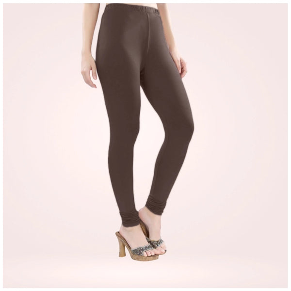 Brown Cotton Blended Churidar Leggings for Women - Solid Pattern Comfortable Bottom Wear