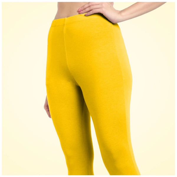 Yellow Cotton Blended Ankle Leggings for Women - Solid Pattern Comfortable Bottom Wear