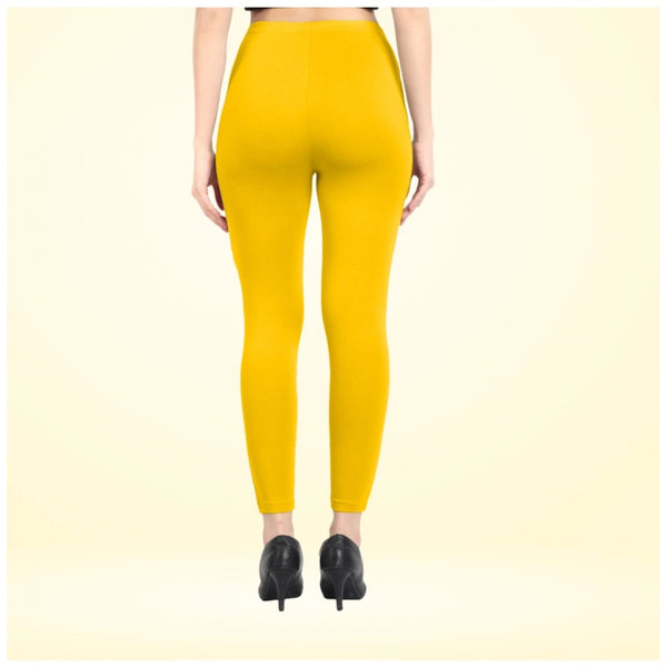 Yellow Cotton Blended Ankle Leggings for Women - Solid Pattern Comfortable Bottom Wear