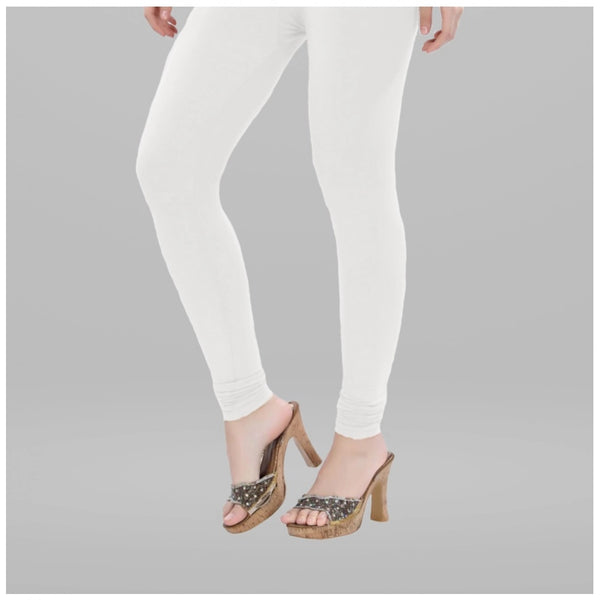 White Cotton Blended Churidar Leggings for Women - Solid Pattern Comfortable Bottom Wear
