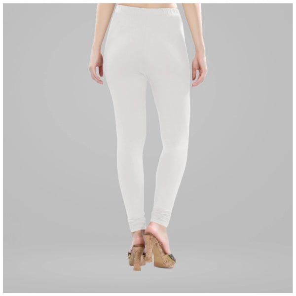White Cotton Blended Churidar Leggings for Women - Solid Pattern Comfortable Bottom Wear