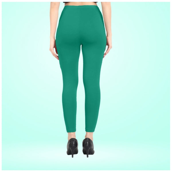 Rama Green Cotton Blended Ankle Leggings for Women - Solid Pattern Comfortable Bottom Wear