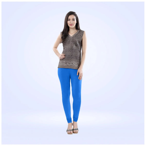 Blue Cotton Blended Churidar Leggings for Women - Solid Pattern Comfortable Bottom Wear