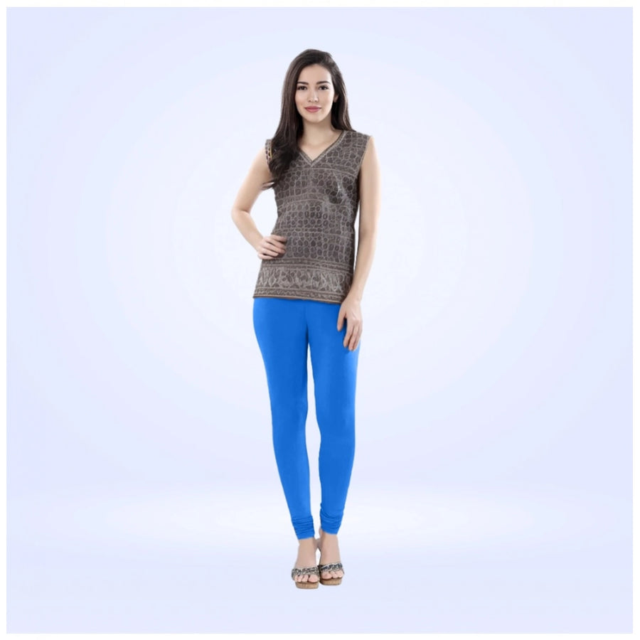 Blue Cotton Blended Churidar Leggings for Women - Solid Pattern Comfortable Bottom Wear