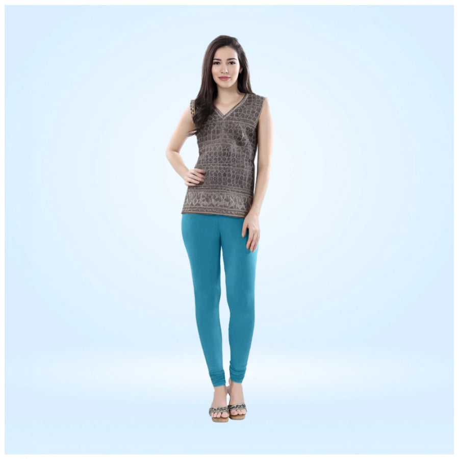Blue Cotton Blended Churidar Leggings for Women - Solid Pattern Comfortable Bottom Wear