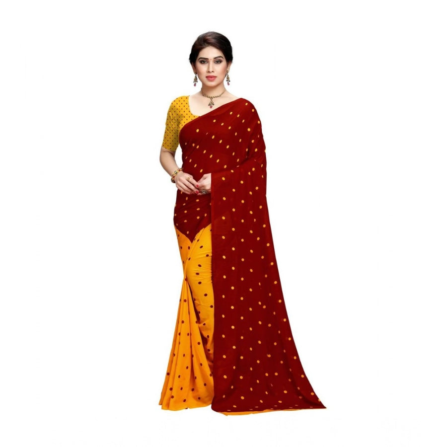 Red Georgette Printed Saree with Unstitched Blouse for Women - Traditional Wedding Wear (5.5m)