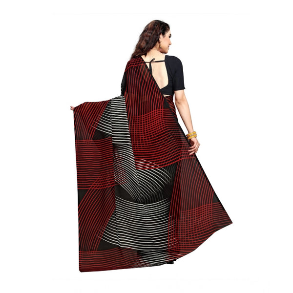 Black Georgette Printed Saree with Unstitched Blouse for Women - Traditional Wedding Wear (5.5m)