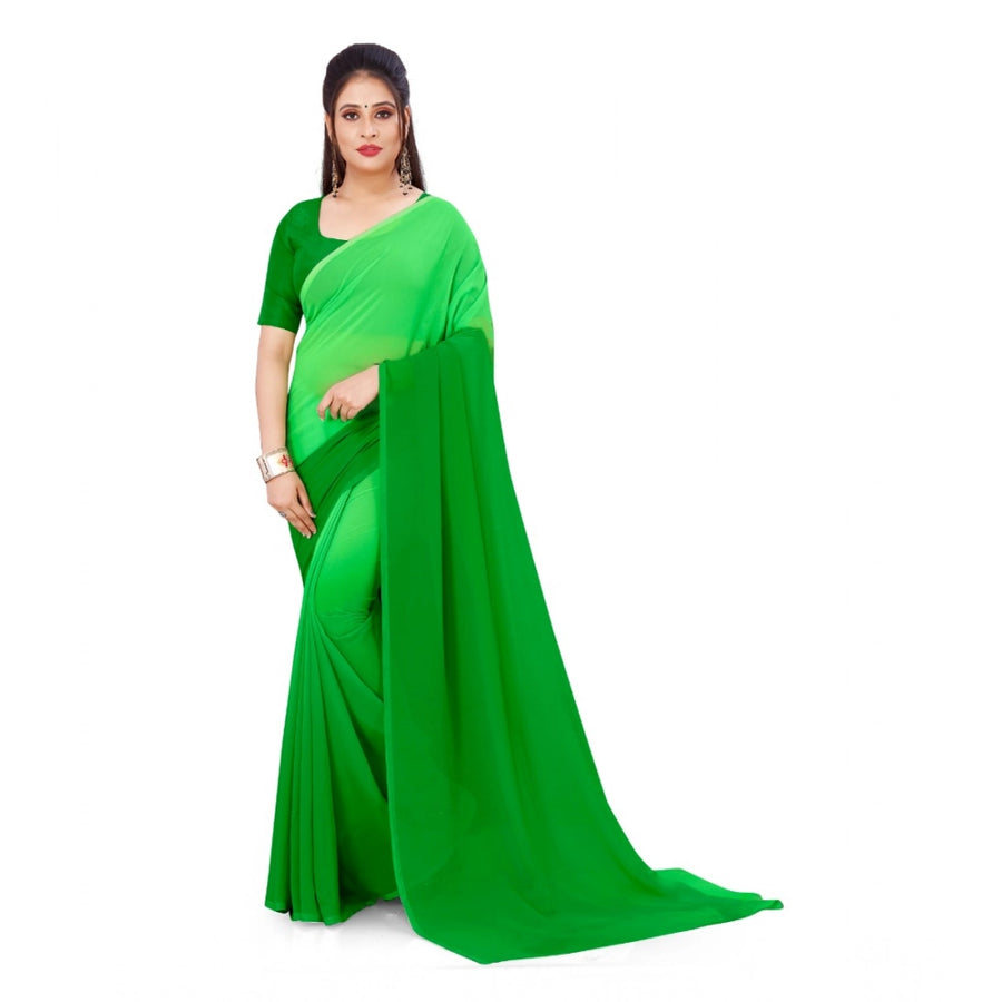 Green Georgette Solid Saree with Unstitched Blouse for Women - Traditional Wedding Wear (5.5m)