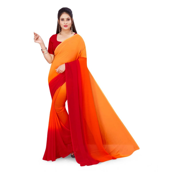 Orange Georgette Solid Saree with Unstitched Blouse for Women - Traditional Wedding Wear (5.5m)