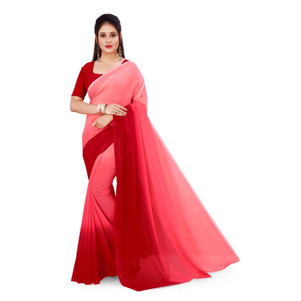 Pink Georgette Solid Saree with Unstitched Blouse for Women - Traditional Wedding Wear (5.5m)