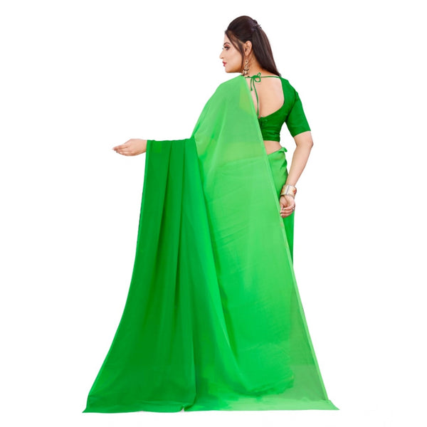 Green Georgette Solid Saree with Unstitched Blouse for Women - Traditional Wedding Wear (5.5m)