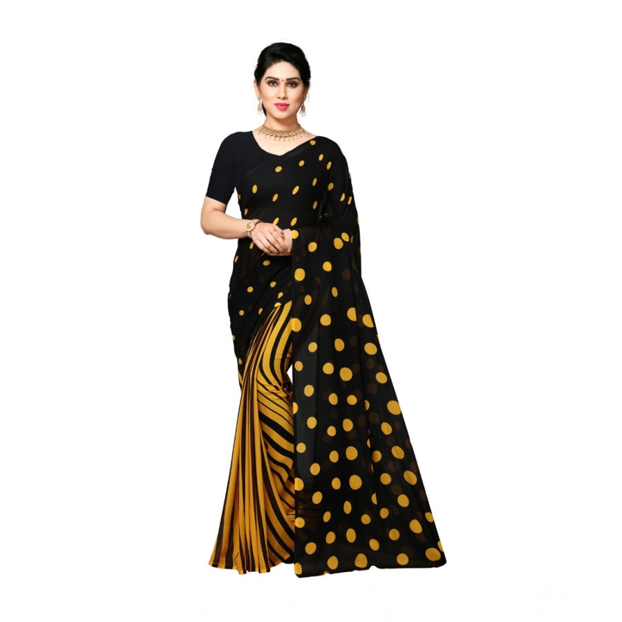 Yellow Georgette Printed Saree with Unstitched Blouse for Women - Traditional Wedding Wear (5.5m)