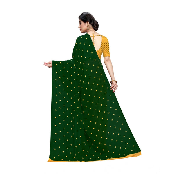 Green Georgette Printed Saree with Unstitched Blouse for Women - Traditional Wedding Wear (5.5m)