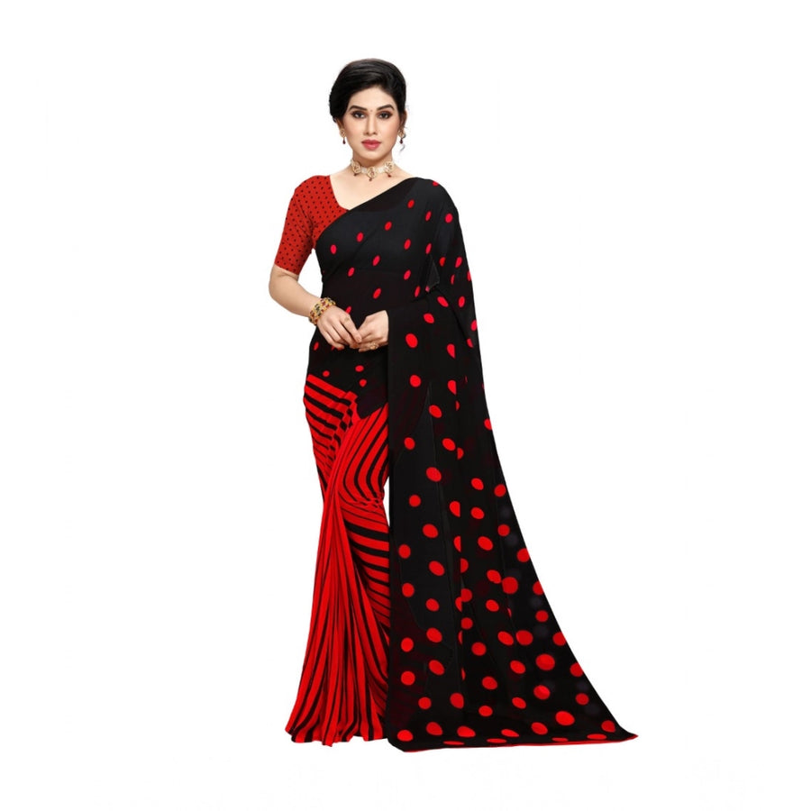Red Georgette Printed Saree with Unstitched Blouse for Women - Traditional Wedding Wear (5.5m)