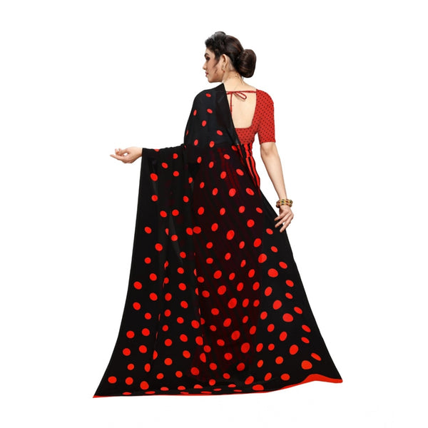 Red Georgette Printed Saree with Unstitched Blouse for Women - Traditional Wedding Wear (5.5m)