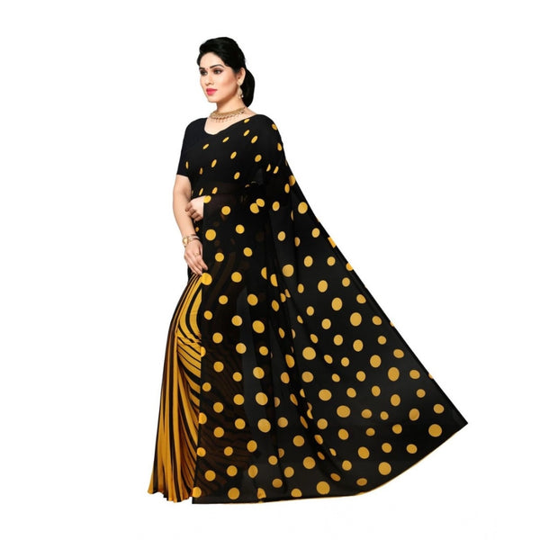 Yellow Georgette Printed Saree with Unstitched Blouse for Women - Traditional Wedding Wear (5.5m)