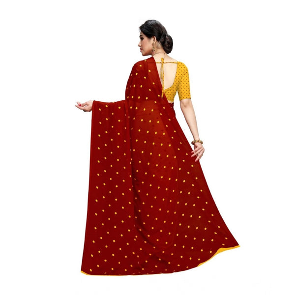 Red Georgette Printed Saree with Unstitched Blouse for Women - Traditional Wedding Wear (5.5m)