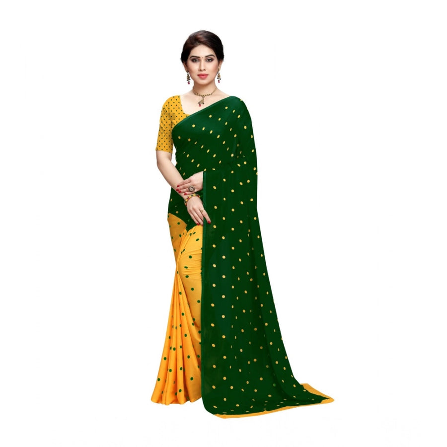Green Georgette Printed Saree with Unstitched Blouse for Women - Traditional Wedding Wear (5.5m)
