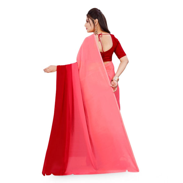 Pink Georgette Solid Saree with Unstitched Blouse for Women - Traditional Wedding Wear (5.5m)