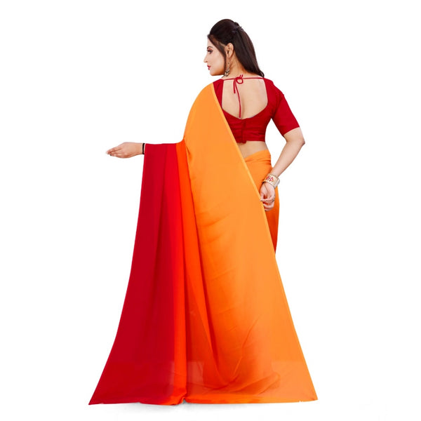 Orange Georgette Solid Saree with Unstitched Blouse for Women - Traditional Wedding Wear (5.5m)