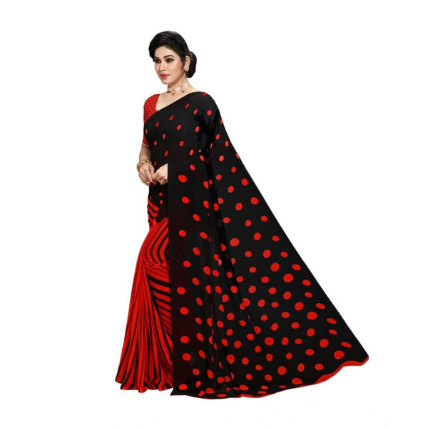Red Georgette Printed Saree with Unstitched Blouse for Women - Traditional Wedding Wear (5.5m)