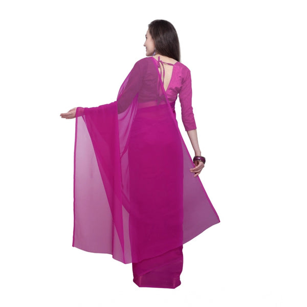 Pink Dyed Solid Saree with Unstitched Blouse for Women - Traditional Wedding Wear (5.5m)