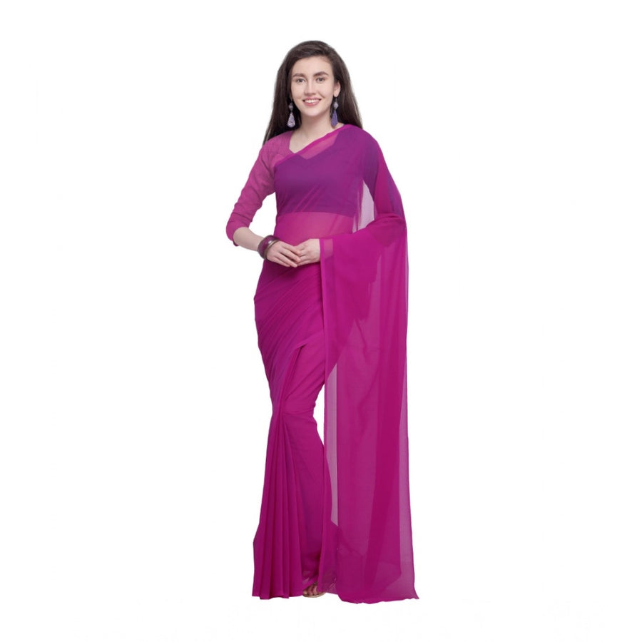 Pink Dyed Solid Saree with Unstitched Blouse for Women - Traditional Wedding Wear (5.5m)