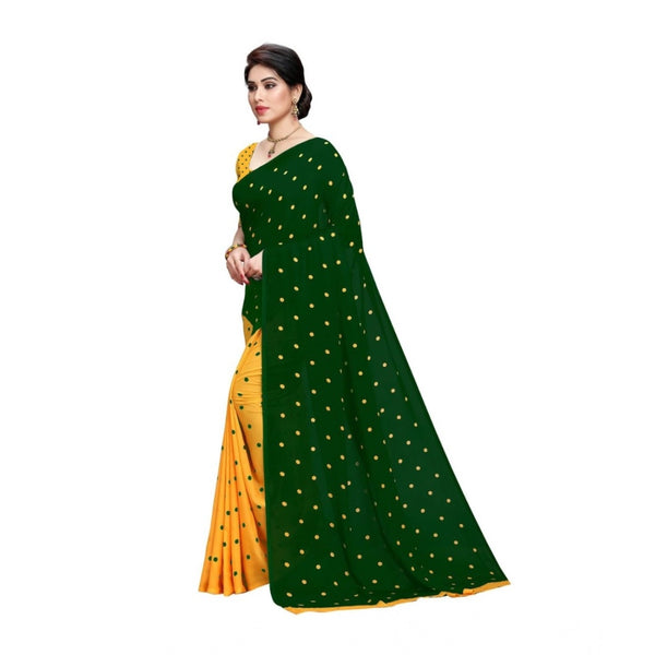 Green Georgette Printed Saree with Unstitched Blouse for Women - Traditional Wedding Wear (5.5m)