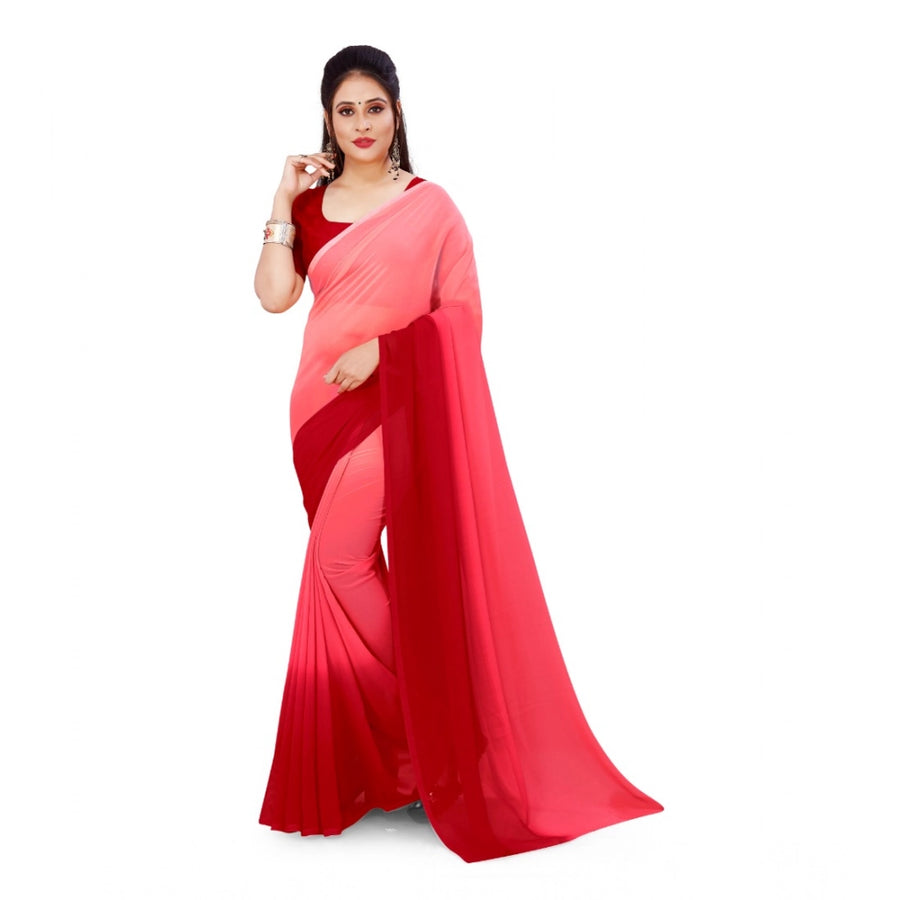 Pink Georgette Solid Saree with Unstitched Blouse for Women - Traditional Wedding Wear (5.5m)