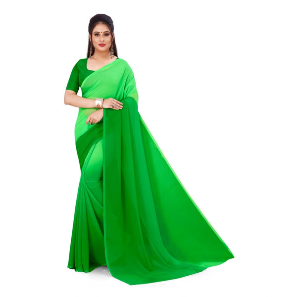 Green Georgette Solid Saree with Unstitched Blouse for Women - Traditional Wedding Wear (5.5m)
