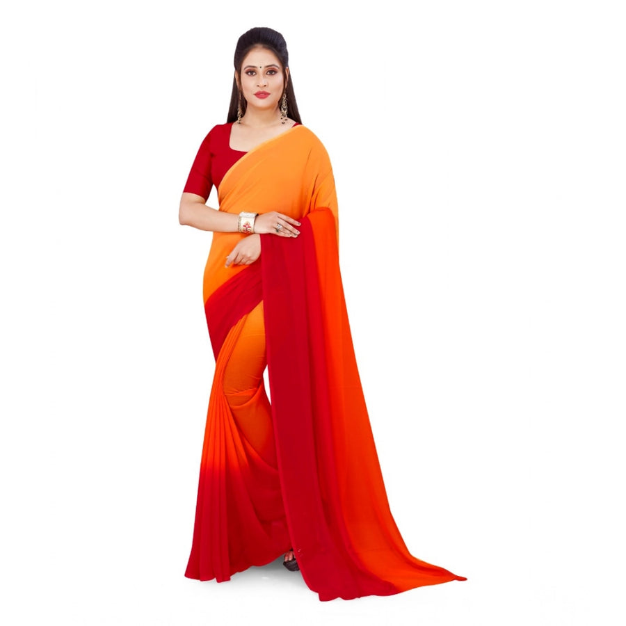 Orange Georgette Solid Saree with Unstitched Blouse for Women - Traditional Wedding Wear (5.5m)