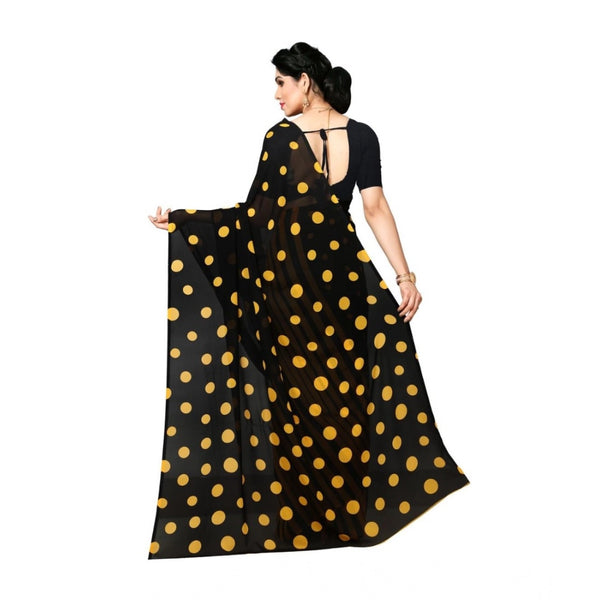Yellow Georgette Printed Saree with Unstitched Blouse for Women - Traditional Wedding Wear (5.5m)