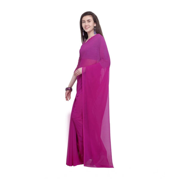 Pink Dyed Solid Saree with Unstitched Blouse for Women - Traditional Wedding Wear (5.5m)