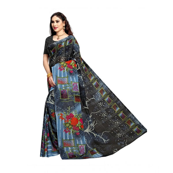 Blue Georgette Printed Saree with Unstitched Blouse for Women - Traditional Wedding Wear (5.5m)