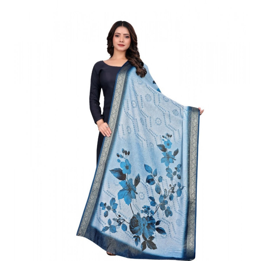 Blue Chanderi Silk Printed Dupatta for Women - Traditional Ethnic Wear (2 Meters)