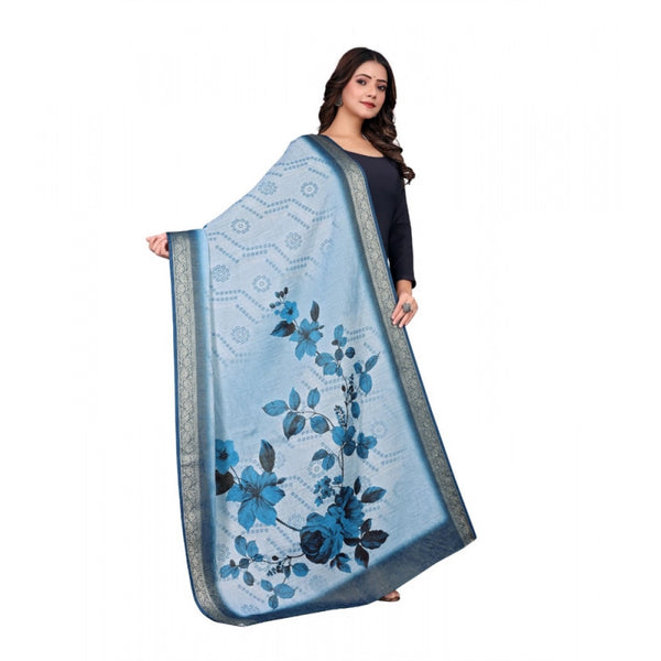 Blue Chanderi Silk Printed Dupatta for Women - Traditional Ethnic Wear (2 Meters)